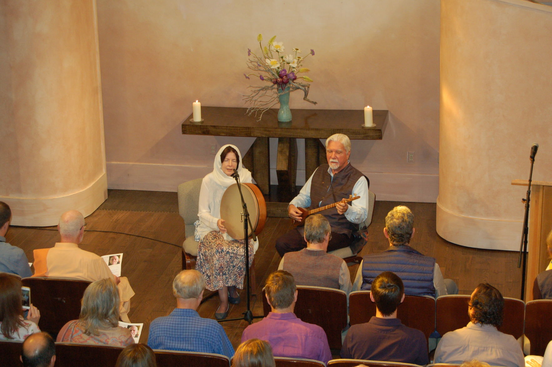 Sufism practicitoners Camille and Kabir Helminski lead an Islamic prayer chant.JPG